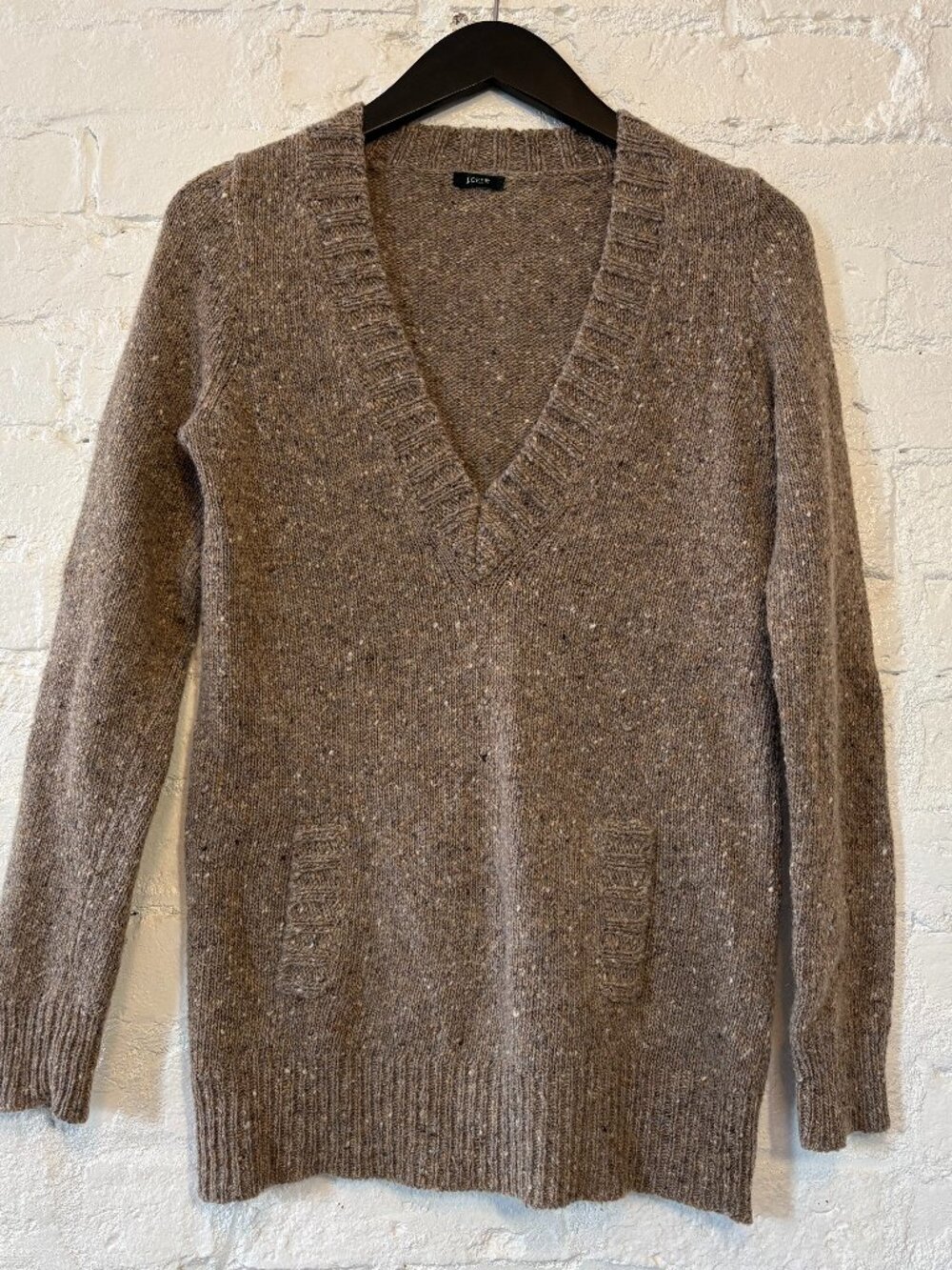 J. Crew Long V-Neck Mohair Angora Wool Blend Pullover Pouch Sweater